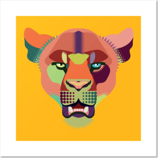 techno lion in orange and green Posters and Art